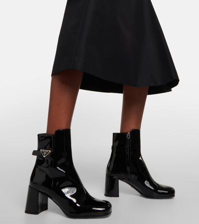 Prada Patent Leather Ankle Boots In Black