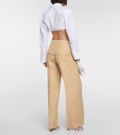 Shop Jacquemus Le Pantalon Low-rise Wide-leg Pants In Beige