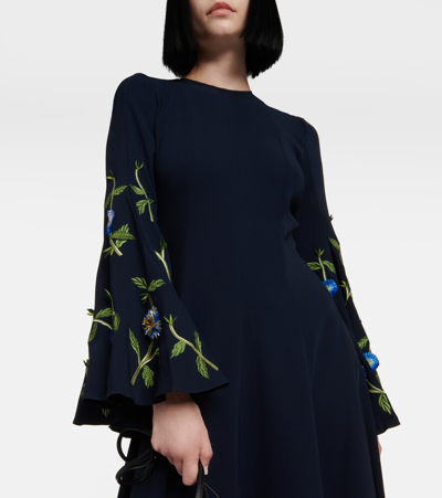 Shop Oscar De La Renta Embroidered Silk-blend Gown In Blue