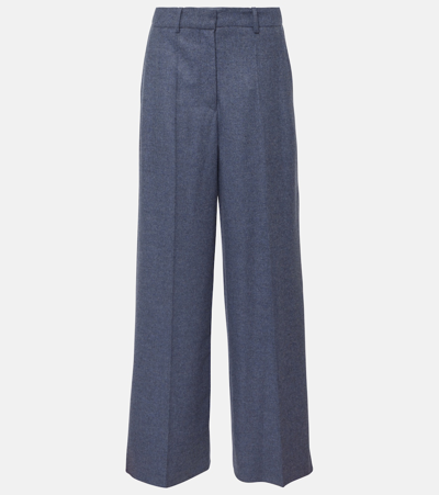 Shop Joseph Alana High-rise Wool-blend Wide-leg Pants In Blue