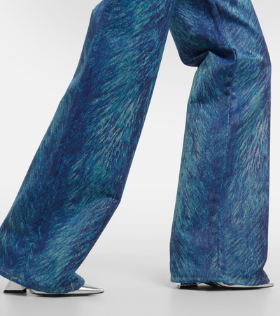 Shop Area Embellished Fur-print Flared Jeans In Blue
