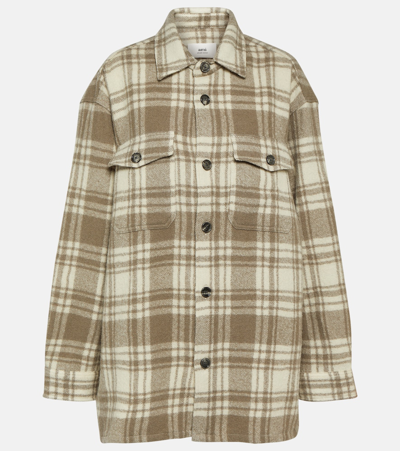 Shop Ami Alexandre Mattiussi Checked Wool Overshirt In Neutrals