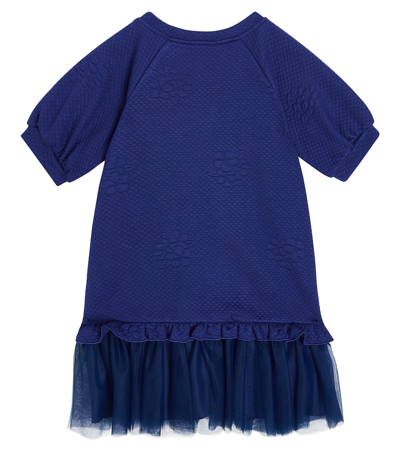 Shop Monnalisa Jersey Tulle-trimmed Dress In Blue