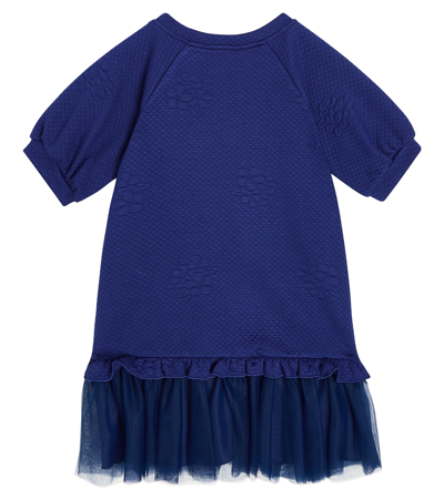 Monnalisa Jersey Tulle-trimmed Dress In Blue