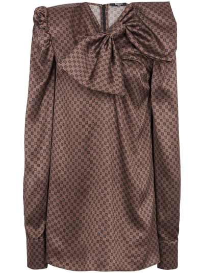 Shop Balmain Brown Dress With Monogram Bow