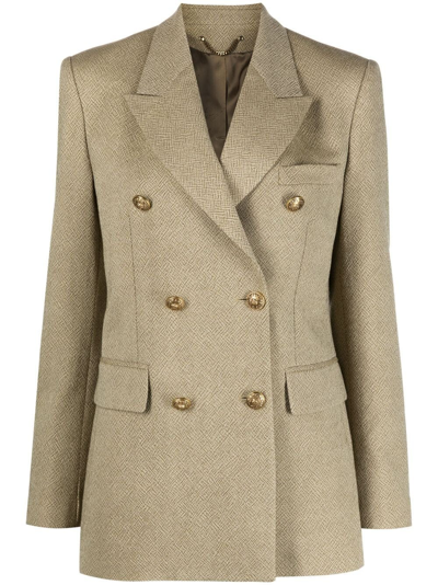 Shop Golden Goose Double-breasted Blazer With Jacquard Pattern In Beige