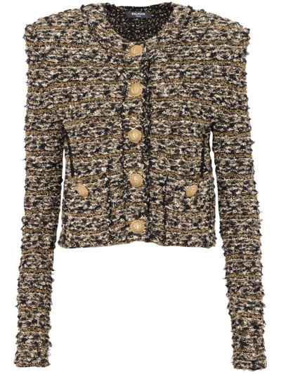 Shop Balmain Gold Tweed Crop Jacket