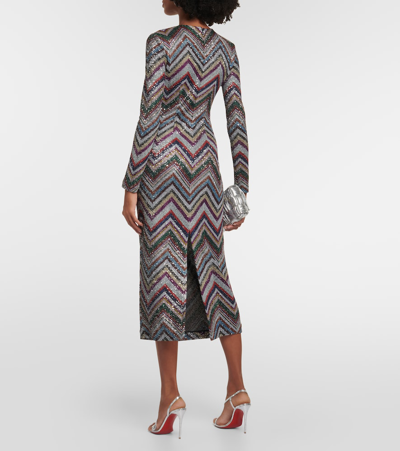 Shop Missoni Zig Zag Sequined Midi Dress In Multicoloured