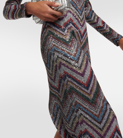 Shop Missoni Zig Zag Sequined Midi Dress In Multicoloured