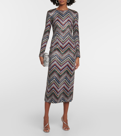 Shop Missoni Zig Zag Sequined Midi Dress In Multicoloured