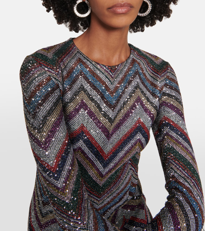 Shop Missoni Zig Zag Sequined Midi Dress In Multicoloured