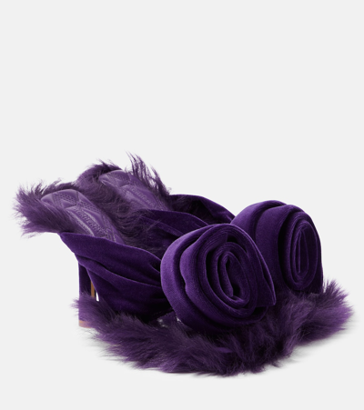 Shop Burberry Step Rose Velvet Thong Sandals In Purple
