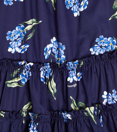 Shop Monnalisa Floral Cotton Poplin Dress In Blue