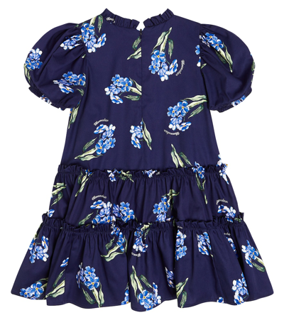 Shop Monnalisa Floral Cotton Poplin Dress In Blue