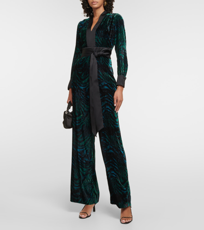 Shop Diane Von Furstenberg Vegas Tiger-print Velvet Jumpsuit In Multicoloured