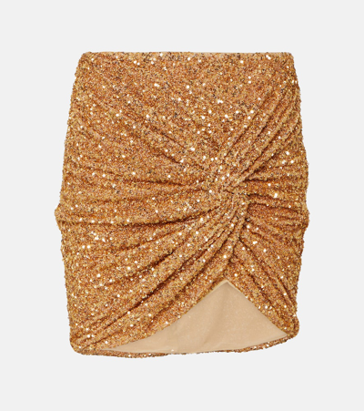 Shop Self-portrait Sequined Miniskirt In Gold