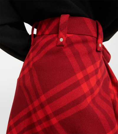 Shop Burberry Check Wool Midi Skirt In Red