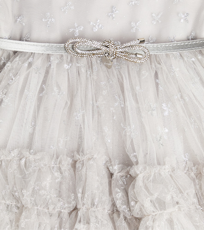Shop Monnalisa Ruffled Tulle Dress In Silver