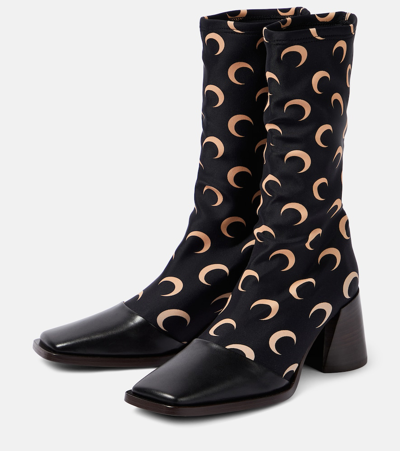 Marine Serre Black All Over Moon Ankle Boots In Multicoloured
