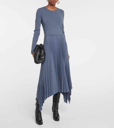 Shop Joseph Deron Plissé Flannel Midi Dress In Blue