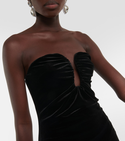 Shop Self-portrait Strapless Velvet Midi Dress In Black