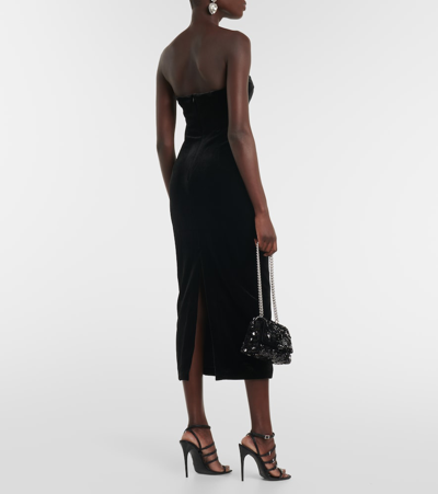 Shop Self-portrait Strapless Velvet Midi Dress In Black