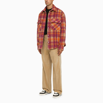 Shop Palm Angels Bordeaux/orange Checked Overshirt Men In Red