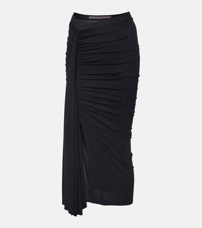 Shop Rick Owens Fog Draped Midi Skirt In Black