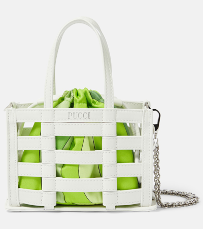 Shop Pucci Cage Mini Leather And Silk Tote Bag In Multicoloured