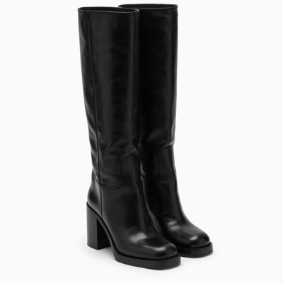 Shop Prada Knee-high Boot With Heel In Black Leather Women