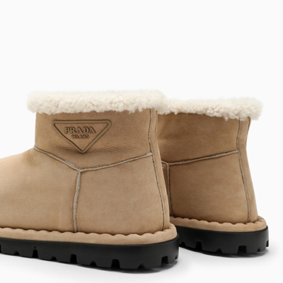 Shop Prada Low Boots In Ecru Suede And Sheepskin Women In Cream