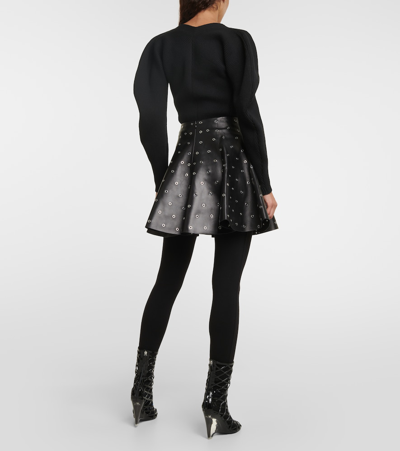 Alaïa Eyelet-embellished Leather Mini Skirt In Black