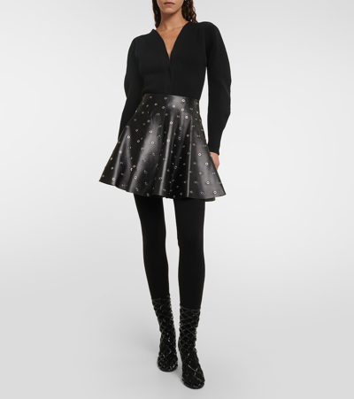 Alaïa Eyelet-embellished Leather Mini Skirt In Black