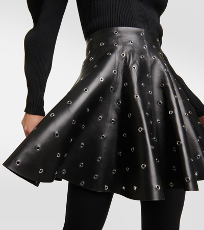 Alaïa Eyelet-embellished Leather Mini Skirt In Black