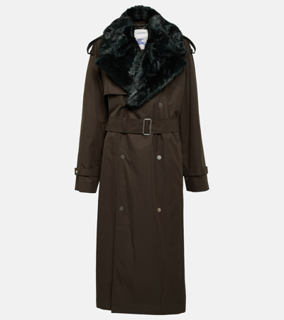 Shop Burberry Faux-fur Trimmed Cotton Coat In Brown