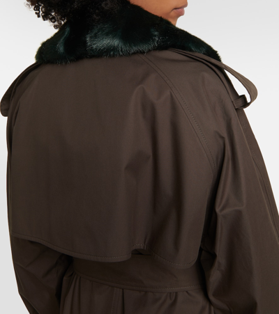 Shop Burberry Faux-fur Trimmed Cotton Coat In Brown