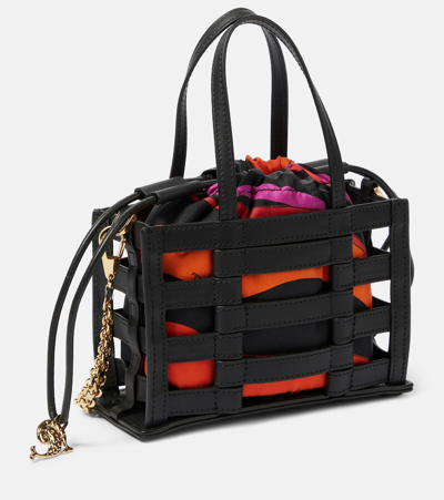 Shop Pucci Cage Mini Leather And Silk Tote Bag In Black
