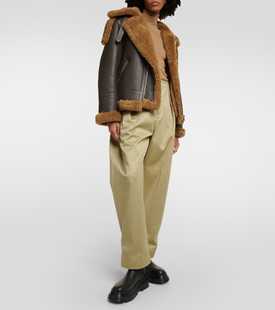 Shop Burberry Shearling Jacket In Brown