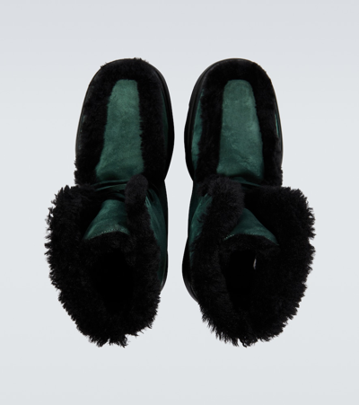 Burberry Suede Chugga Ankle Boots With Real Fur Inner In Green