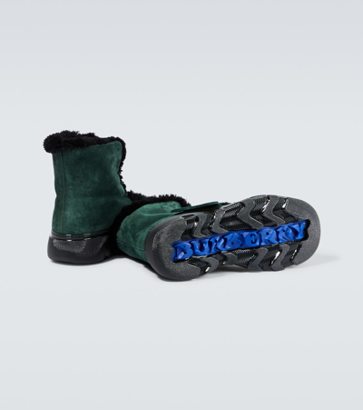 Burberry Suede Chugga Ankle Boots With Real Fur Inner In Green