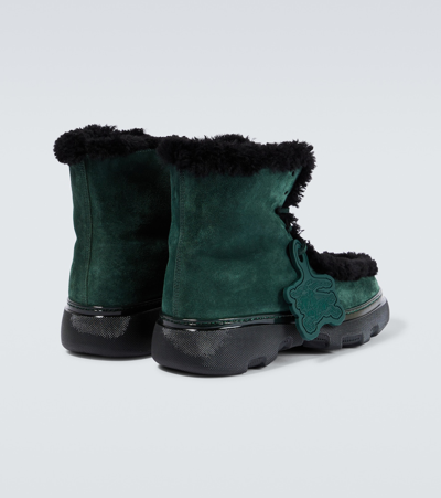 Shop Burberry Shearling-trimmed Suede Ankle Boots In Green