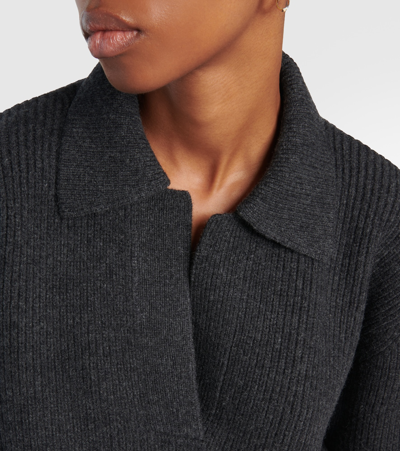 Shop Totême Ribbed-knit Wool Polo Sweater In Grey