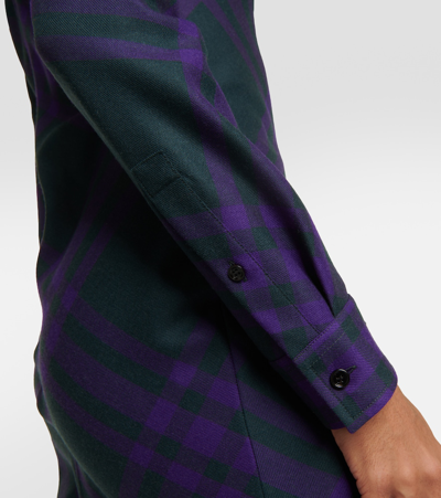 Shop Burberry Check Wool Shirt Dress In Multicoloured