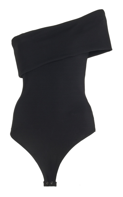 Shop Agolde Bree Off-the-shoulder Jersey Bodysuit In Black