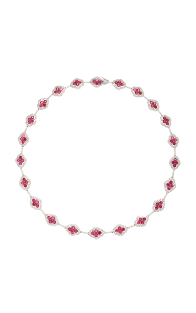 Shop Piranesi 18k White & Yellow Gold Ruby; Diamond Necklace In Red