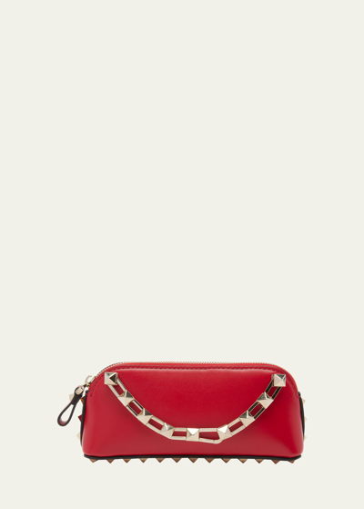 Shop Valentino Mini Rockstud Leather Clutch Bag In Rouge Pur