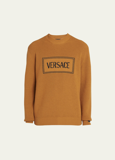 Shop Versace Men's Macrologo Wool Knit Sweater In Caramelblack