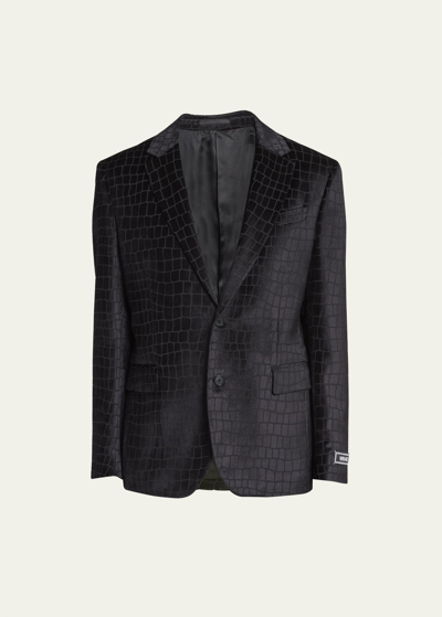 Shop Versace Men's Devore Crocodile Evening Jacket In Black