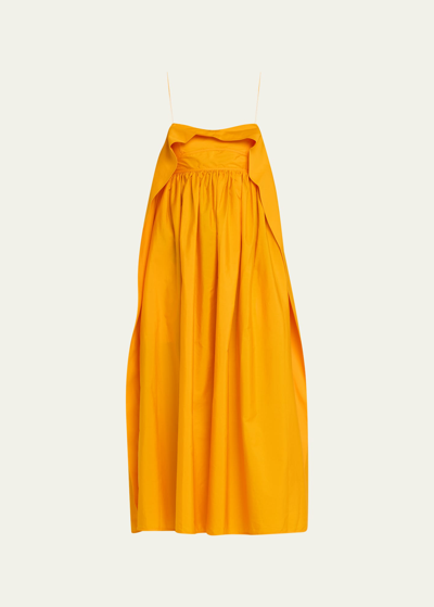 Shop Cecilie Bahnsen Susa Draped-front Cutout Midi Dress In Tangerine