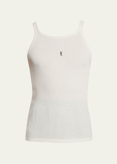 Saint Laurent Logo-embroidered Tank Top In Black/ecru